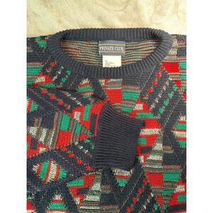 Vintage 90s 3D Knit Textured Sweater Mens 2X Multicolor Geometric Diamond Chunky